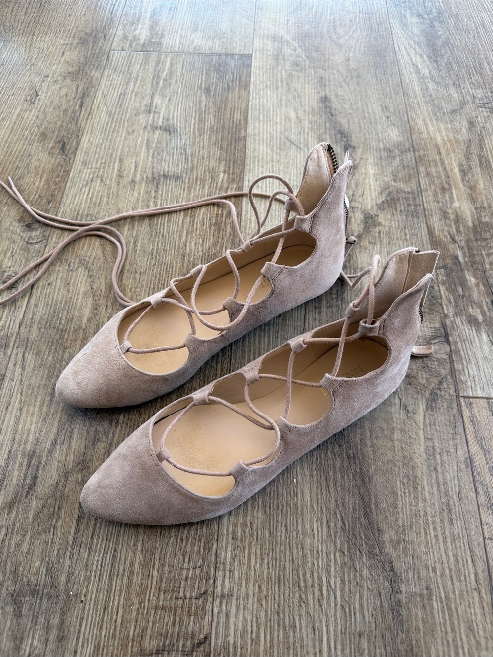 Nine West Suede Lace-Up Pointed Toe Flats